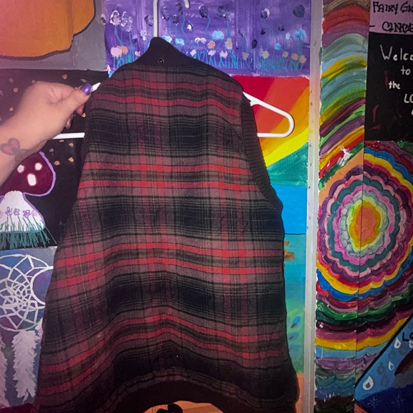 Men's Red and Black Plaid Sweater - Picture 1 of 3